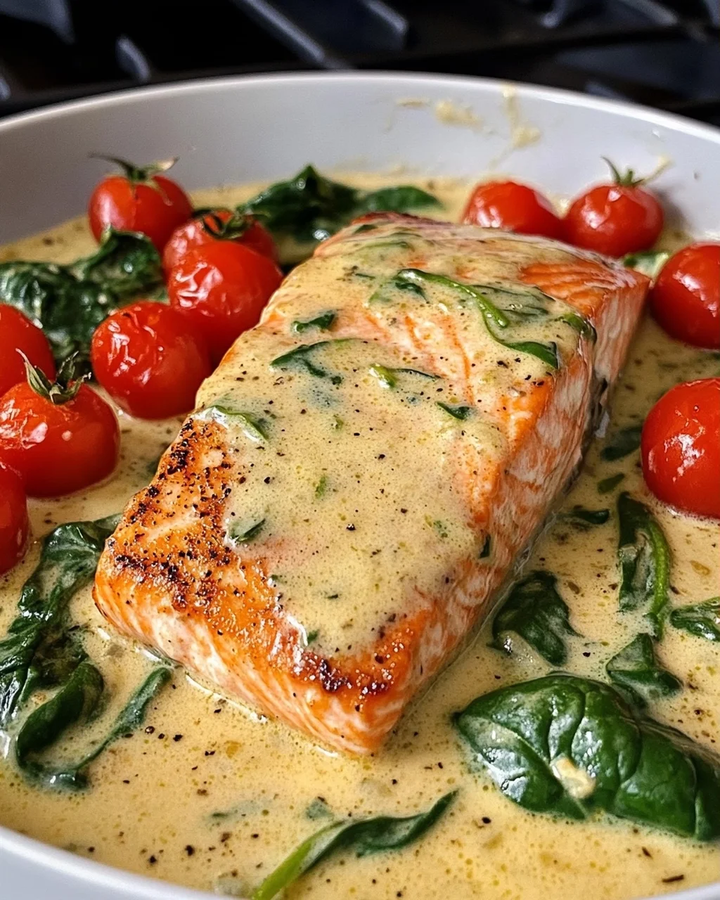 Creamy Salmon with Spinach and Tomatoes