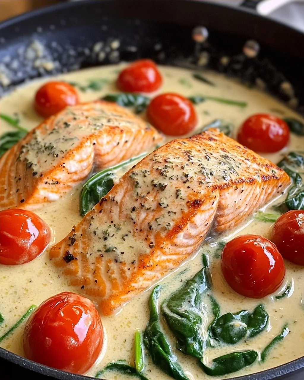 Creamy Salmon with Spinach and Tomatoes