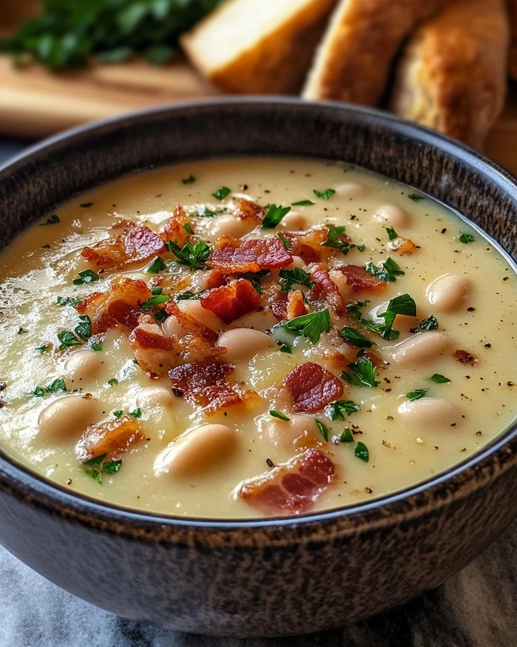 Creamy White Bean and Bacon Soup