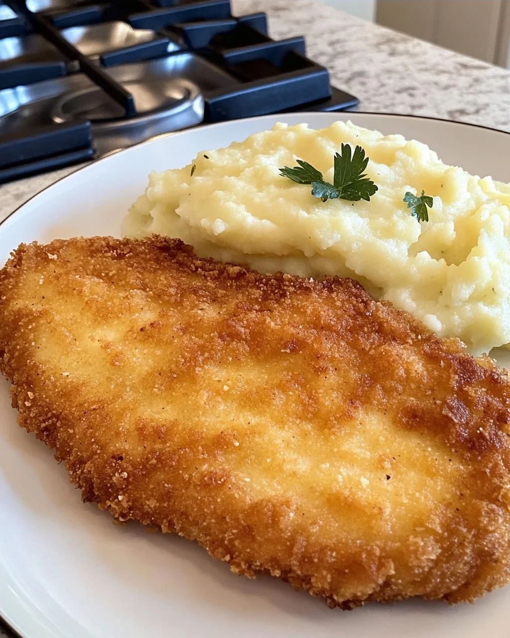 Crispy Breaded Chicken Cutlet with Mashed Potatoes