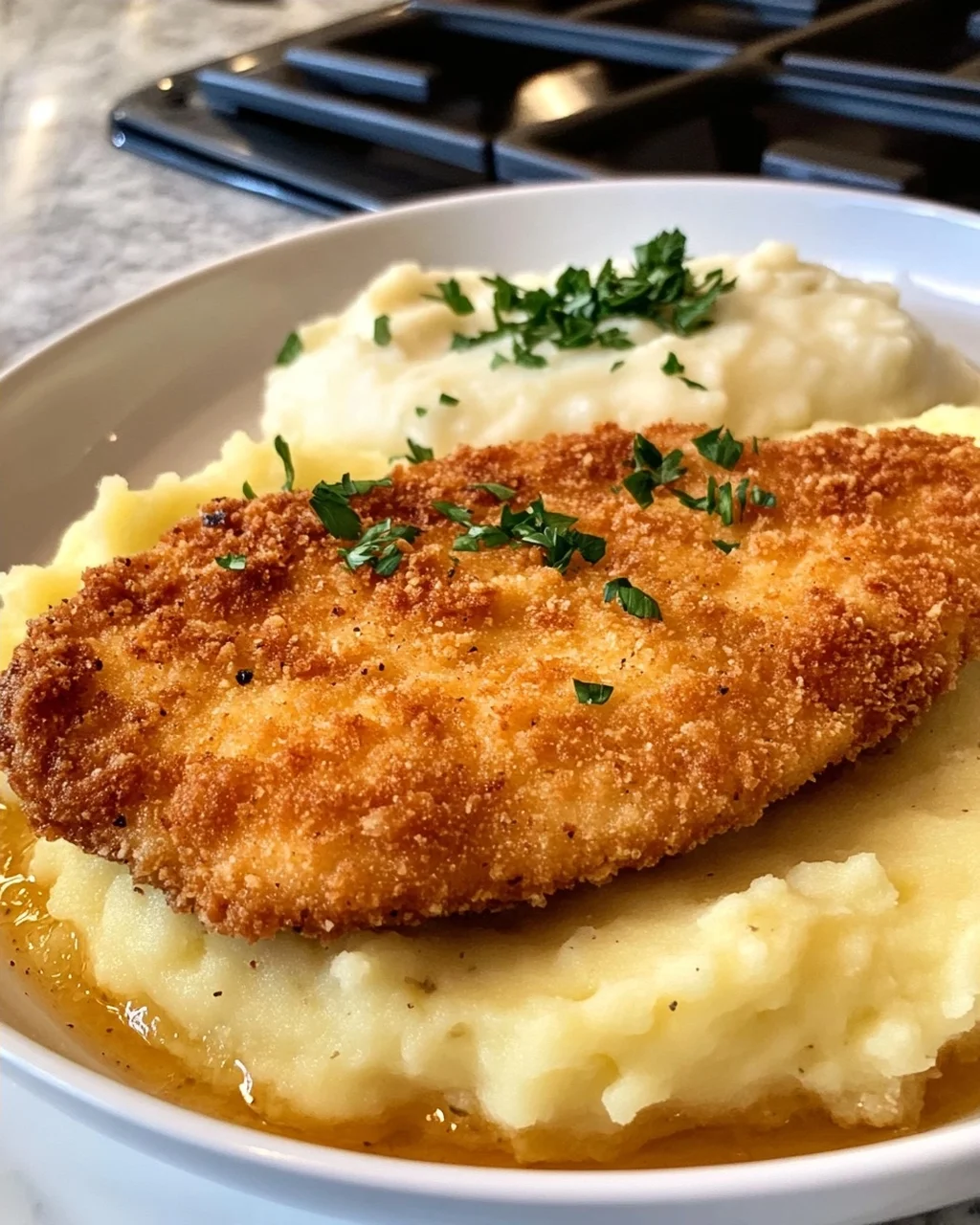 Crispy Breaded Chicken Cutlet with Mashed Potatoes