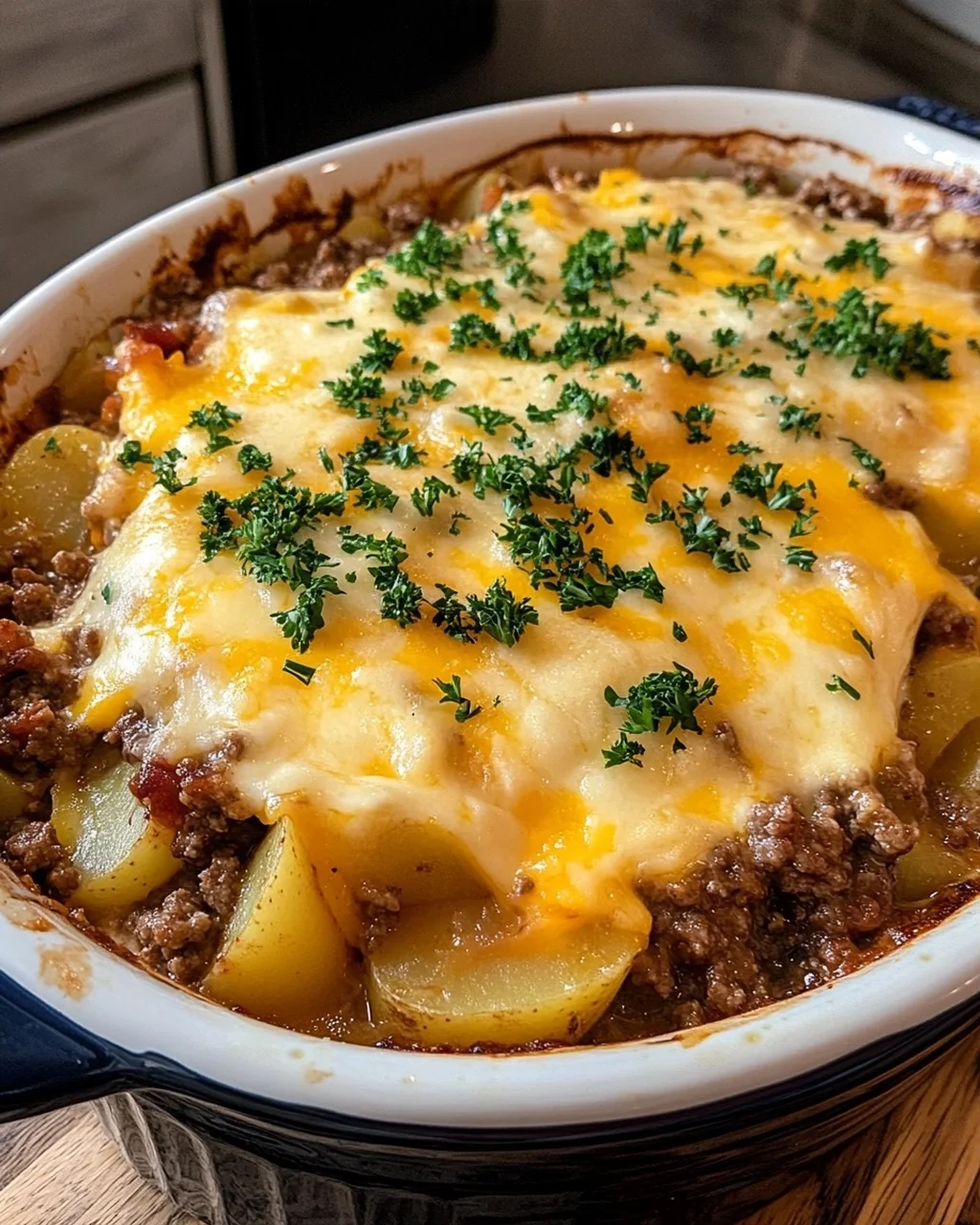 Crockpot Cheesy Ground Beef & Potato Casserole.