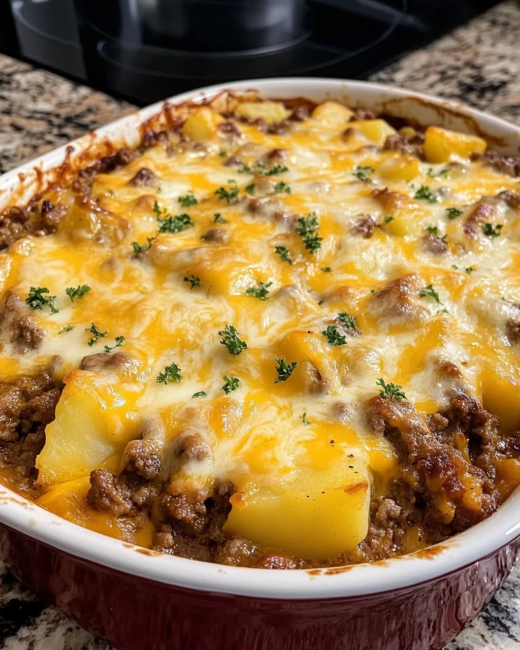 Crockpot Cheesy Ground Beef & Potato Casserole.