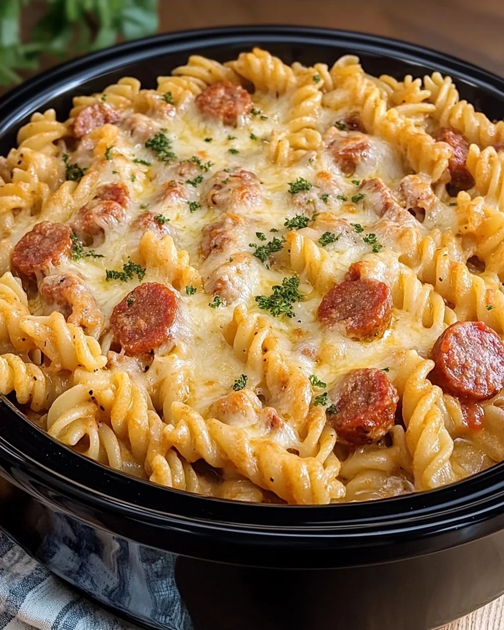 Crockpot Cheesy Sausage Pasta