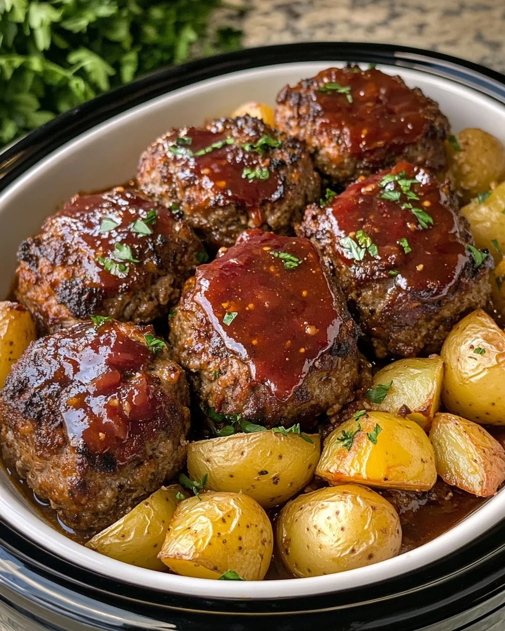 Crockpot Mini Meatloaves with Potatoes