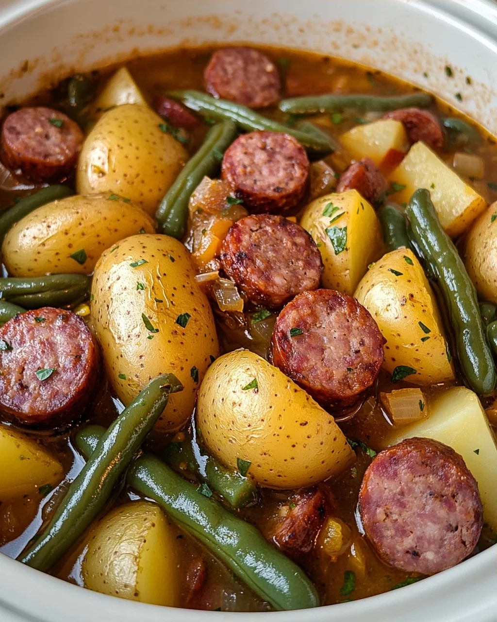 Crockpot Sausage, Green Beans & Potatoes