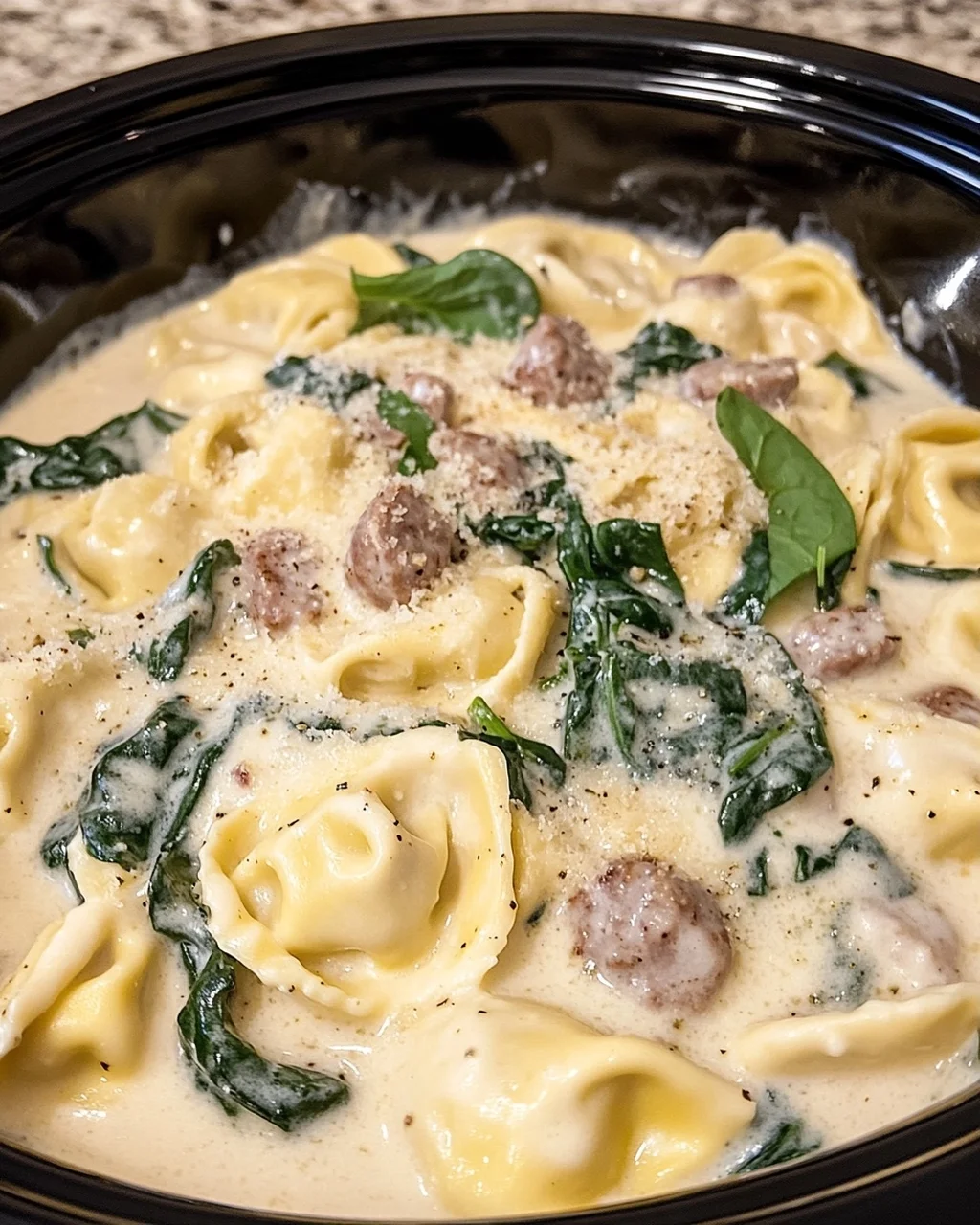 Crockpot Sausage Tortellini Alfredo