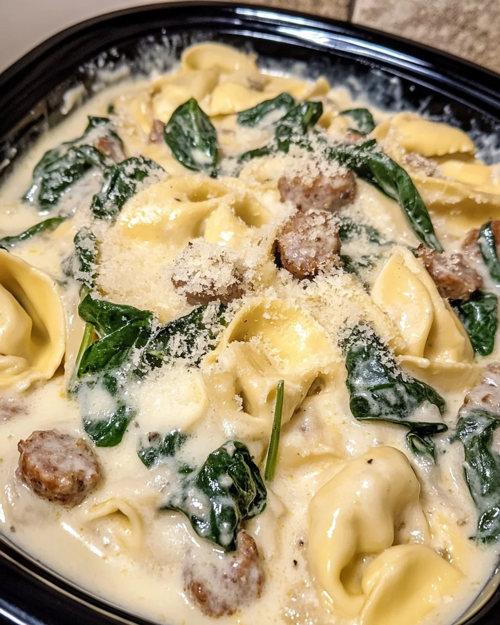 Crockpot Sausage Tortellini Alfredo