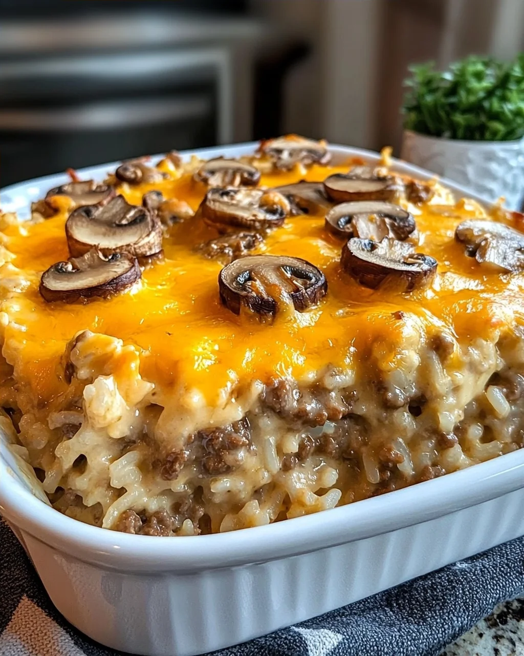 Ground Beef, Rice, and Mushroom Casserole