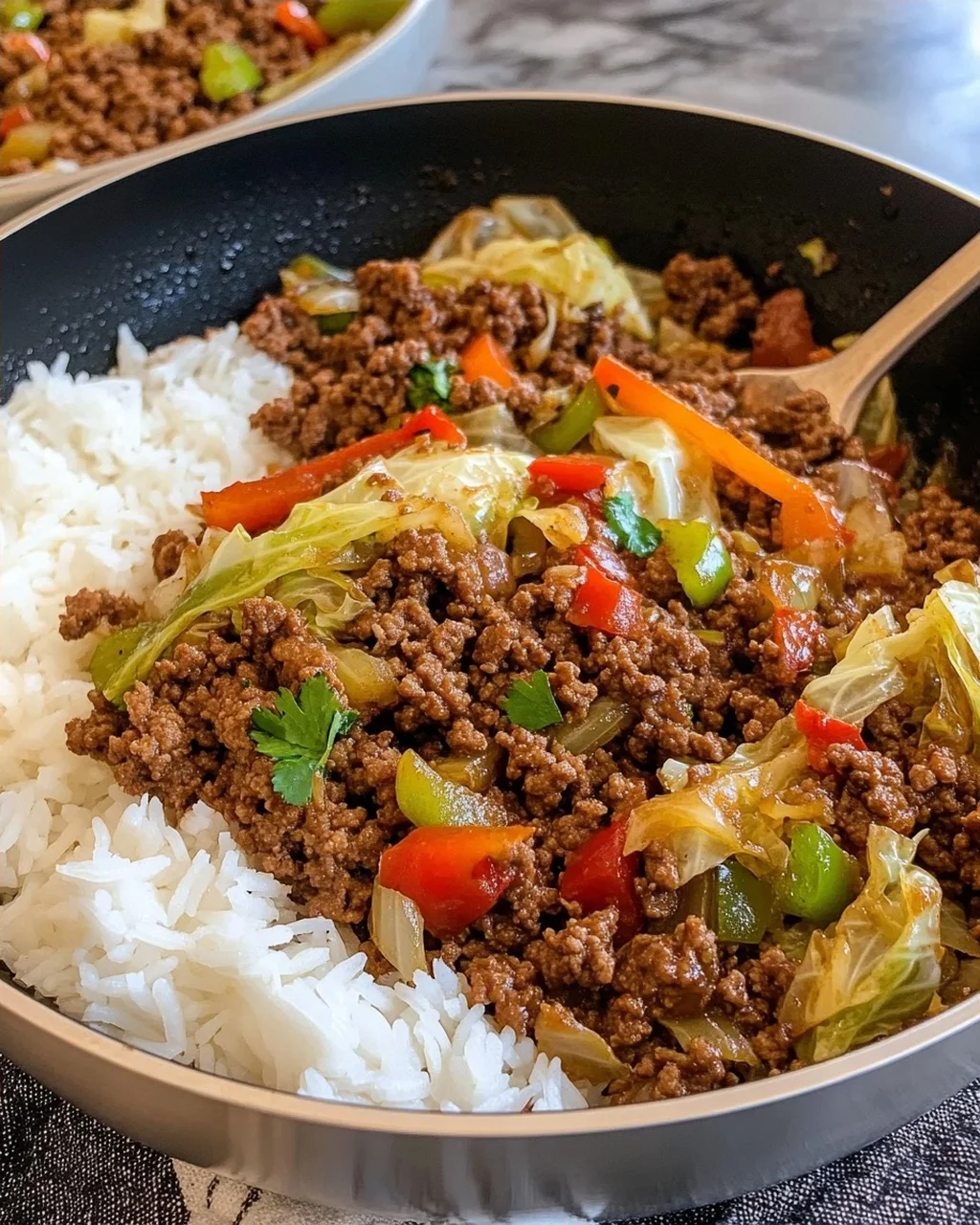 Ground Beef and Cabbage Skillet with Rice