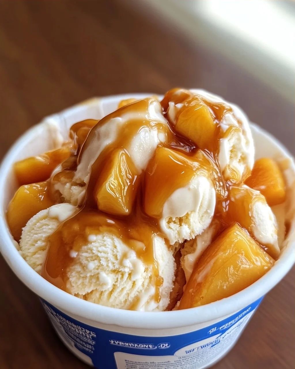 Ice Cream with Caramel and Fruit Topping