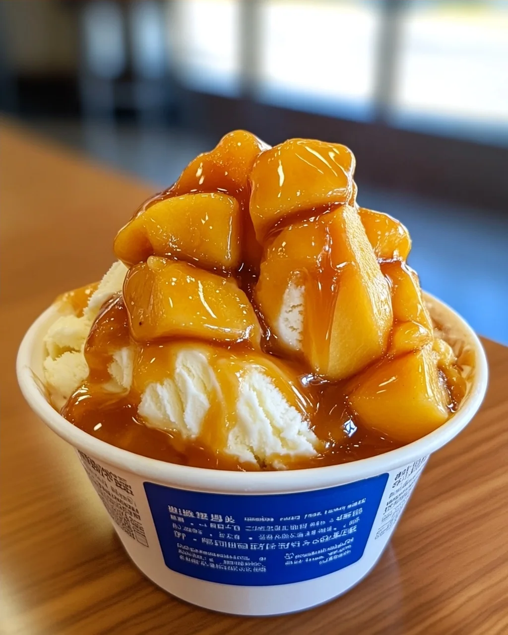 Ice Cream with Caramel and Fruit Topping