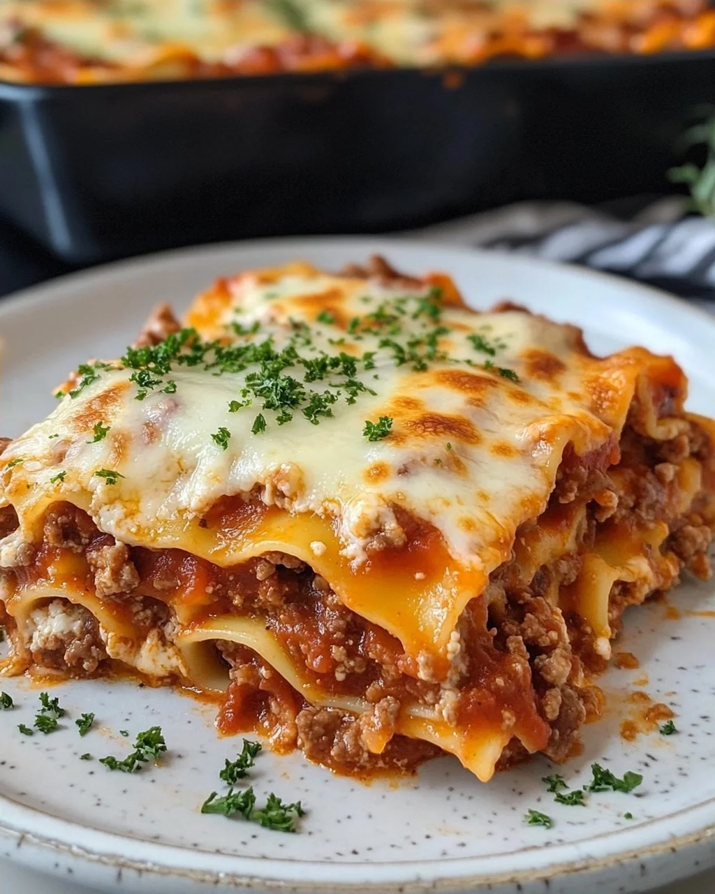 Lasagna with Meat Sauce and Melted Cheese