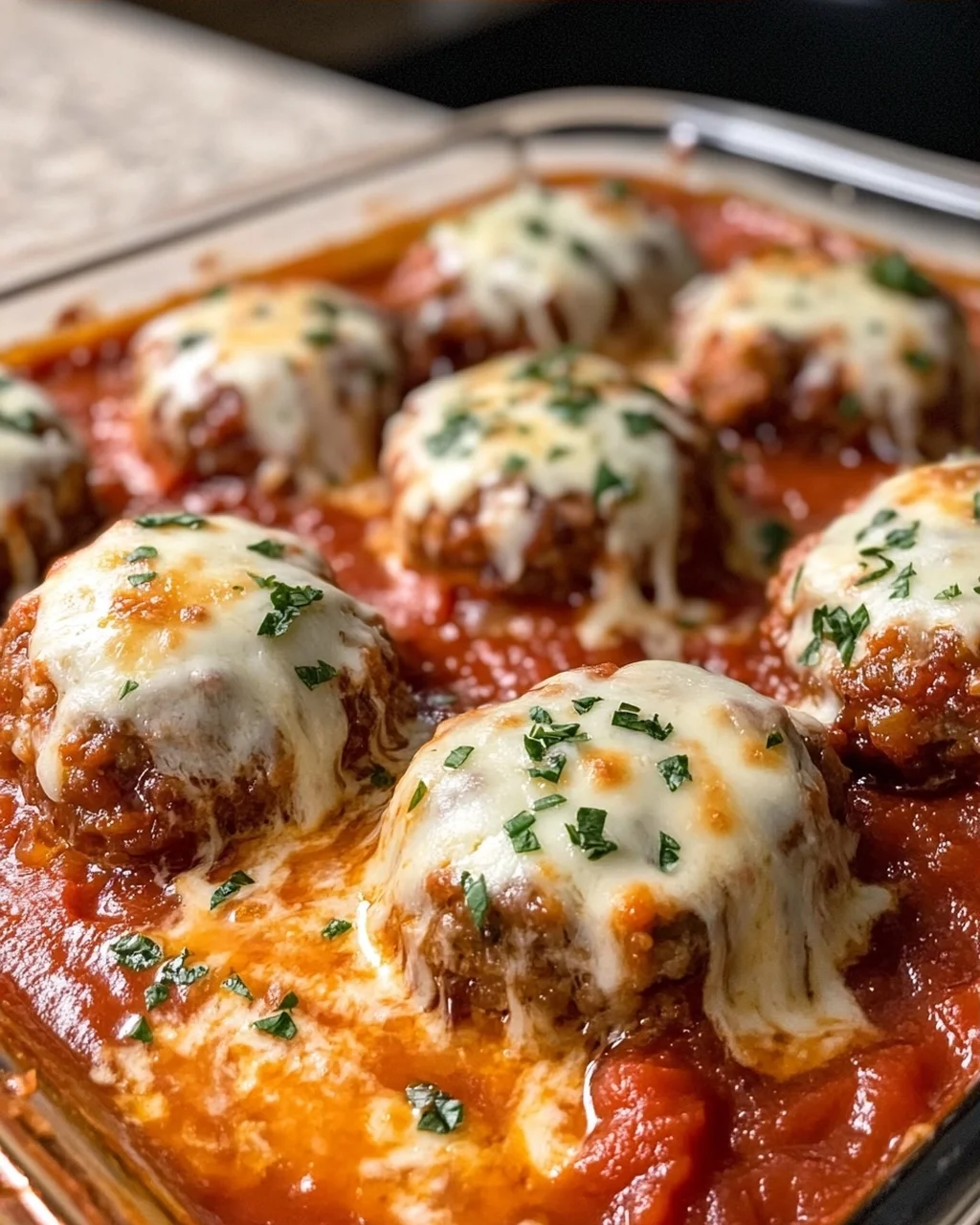 Meatballs in Marinara Sauce with Melted Cheese