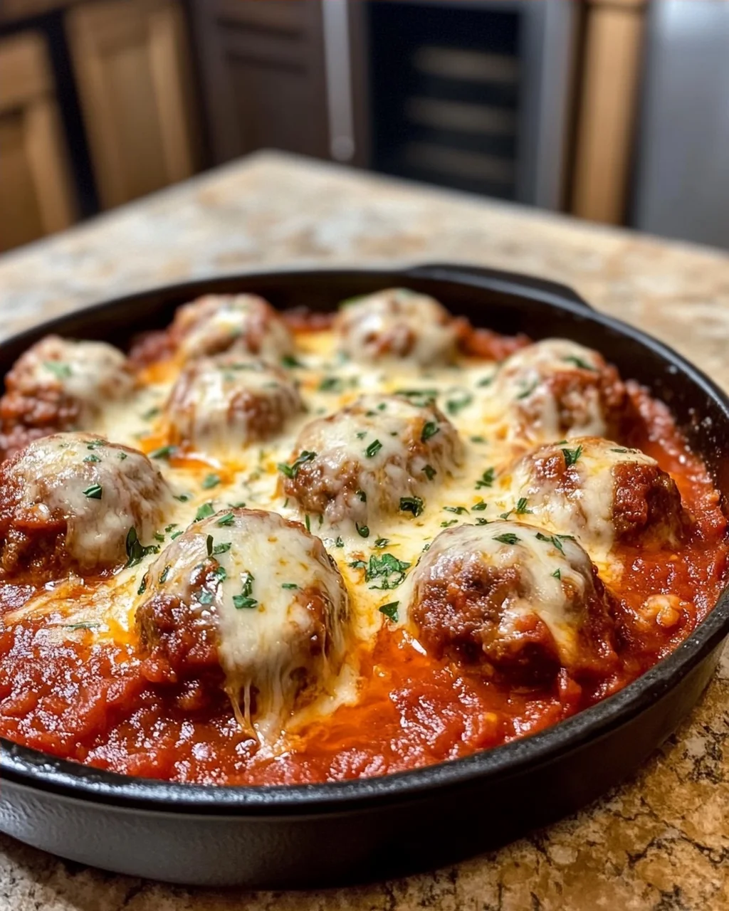 Meatballs in Marinara Sauce with Melted Cheese
