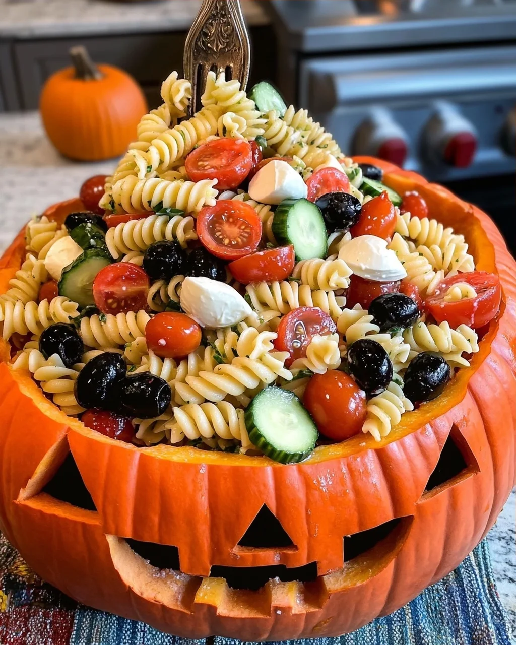 Pasta Salad Spilling from Jack-o’-Lantern