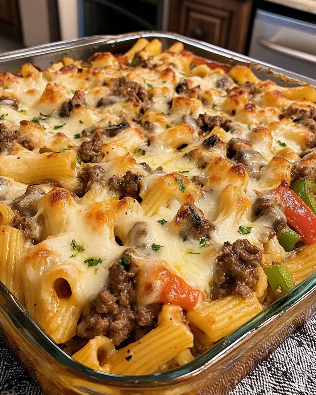 Philly Cheesesteak Pasta Bake