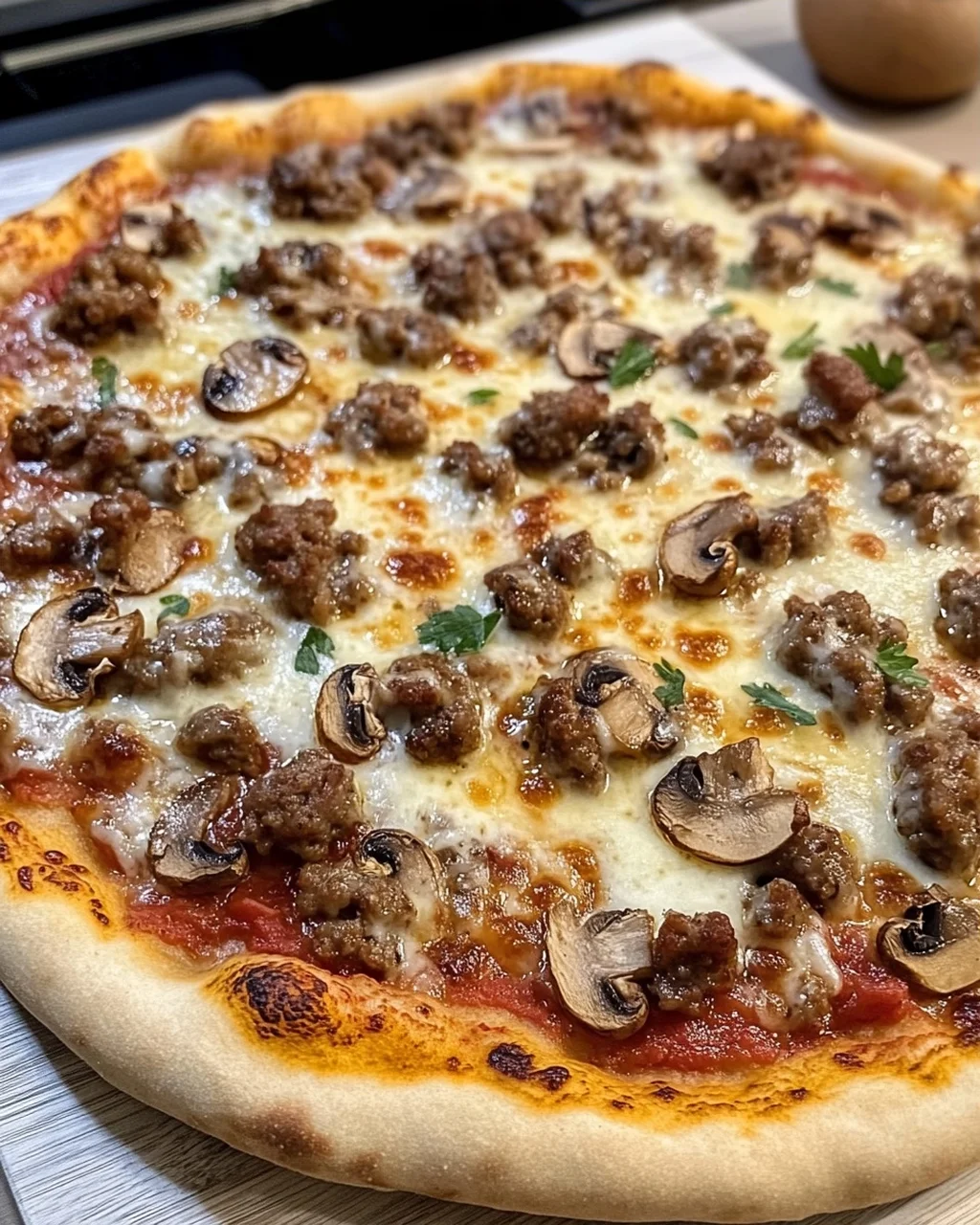 Pizza with Sausage and Mushrooms
