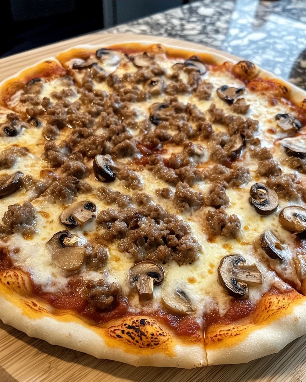 Pizza with Sausage and Mushrooms