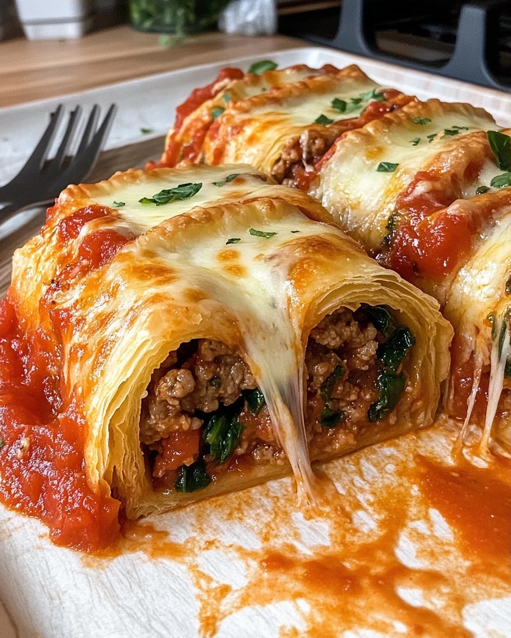 Puff Pastry Lasagna Rolls