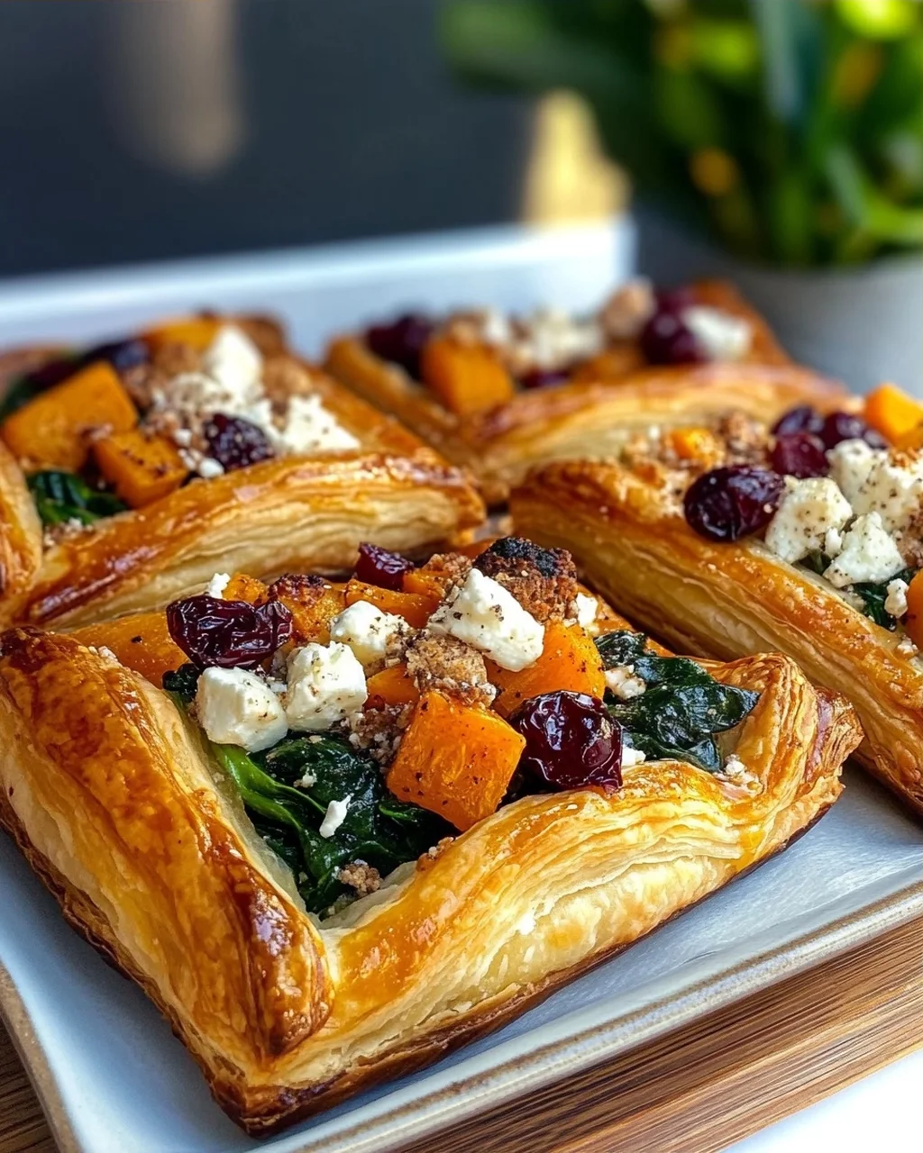 Puff Pastry Stuffed with Spinach, Feta, Butternut Squash, and Cranberries