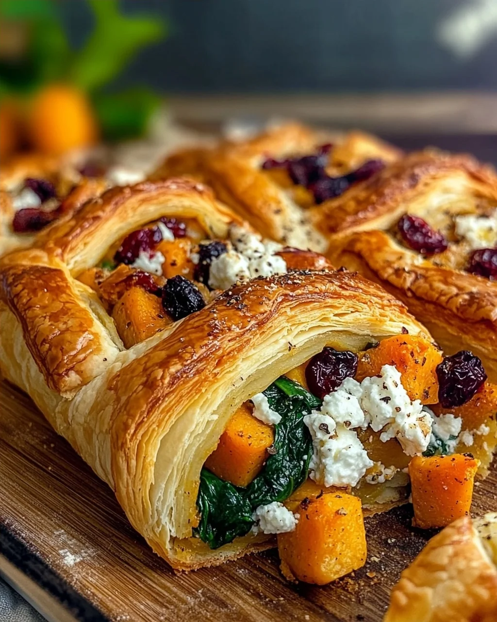 Puff Pastry Stuffed with Spinach, Feta, Butternut Squash, and Cranberries