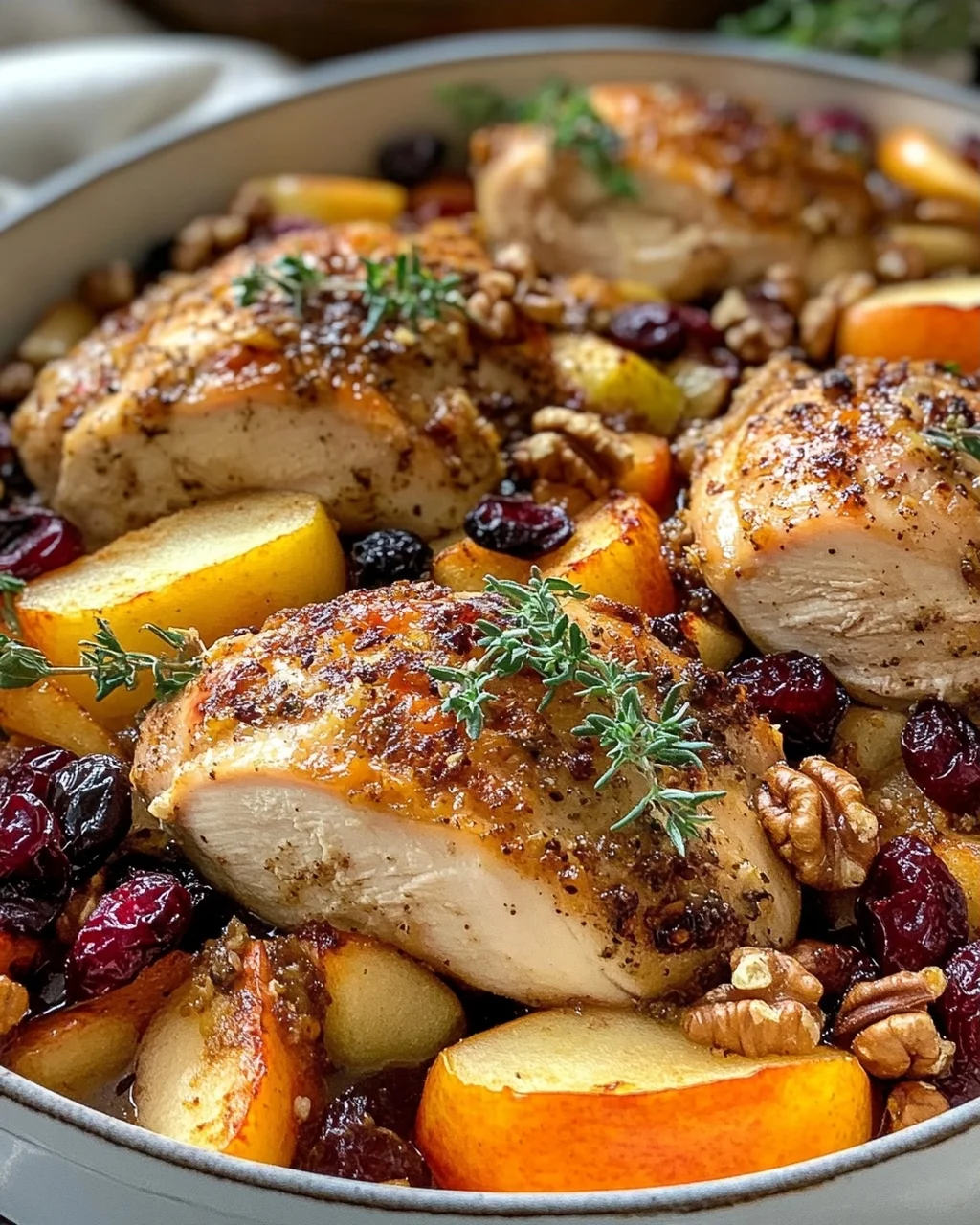 Roasted Chicken with Apples, Cranberries, and Walnuts