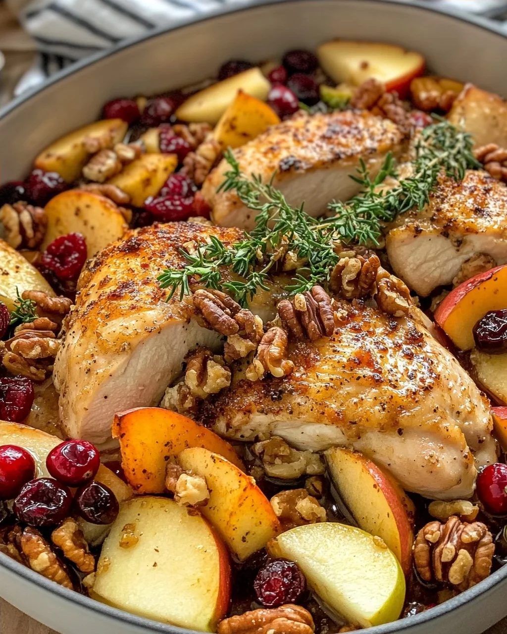 Roasted Chicken with Apples, Cranberries, and Walnuts