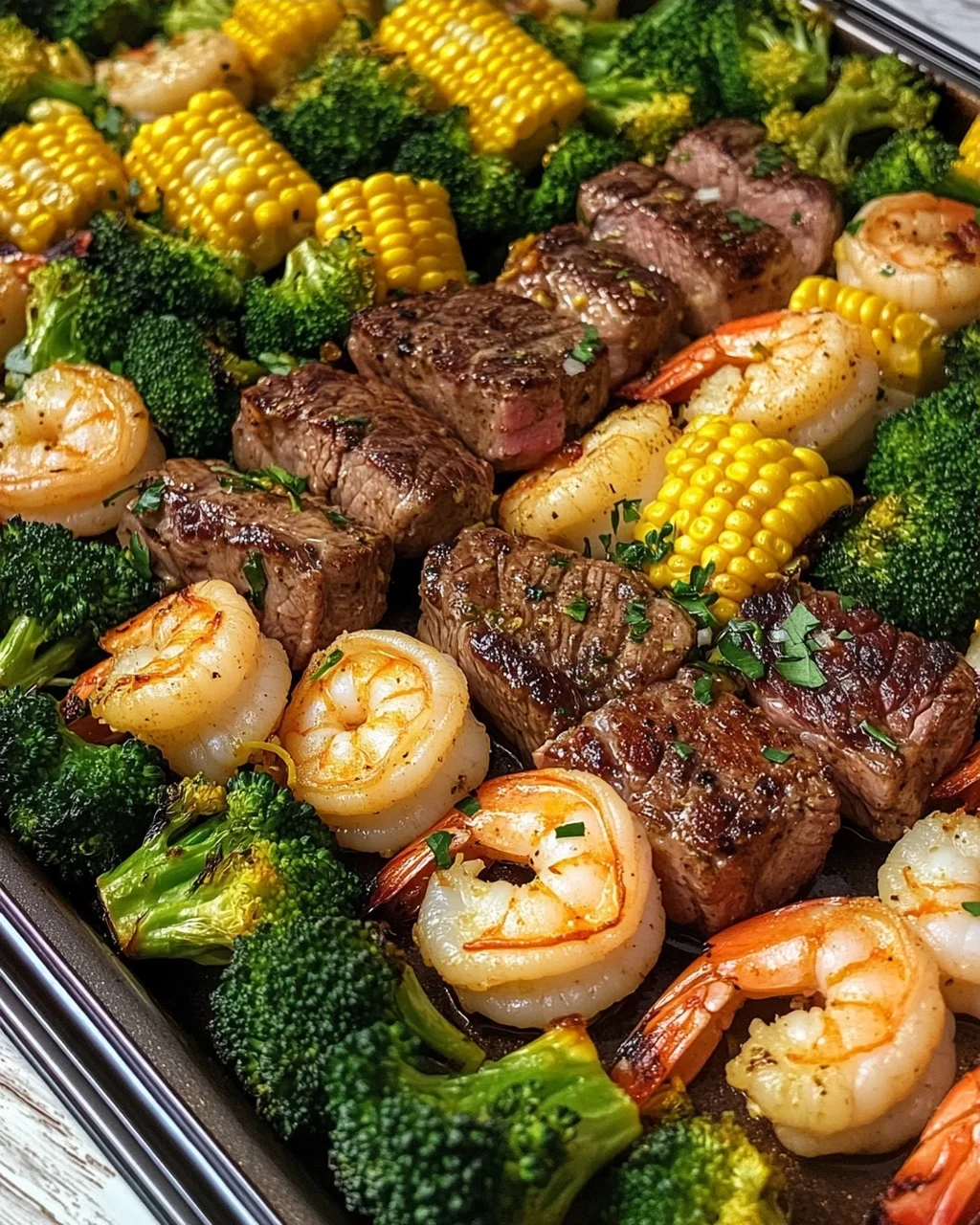 Sheet Pan Steak and Shrimp Dinner
