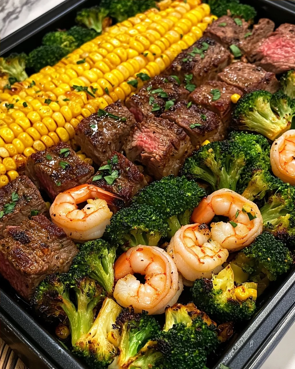 Sheet Pan Steak and Shrimp Dinner