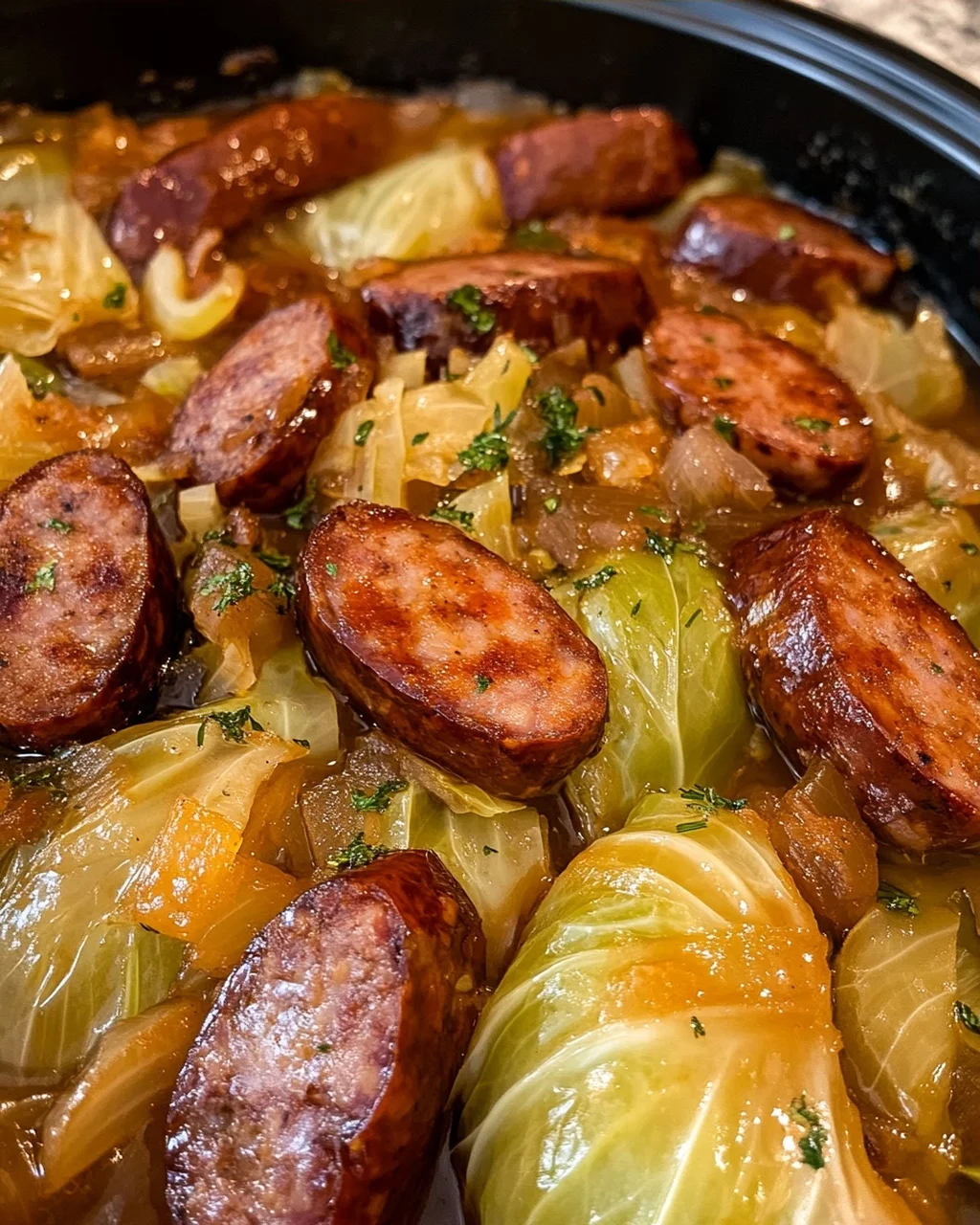Slow Cooker Cabbage and Smoked Beef Sausage