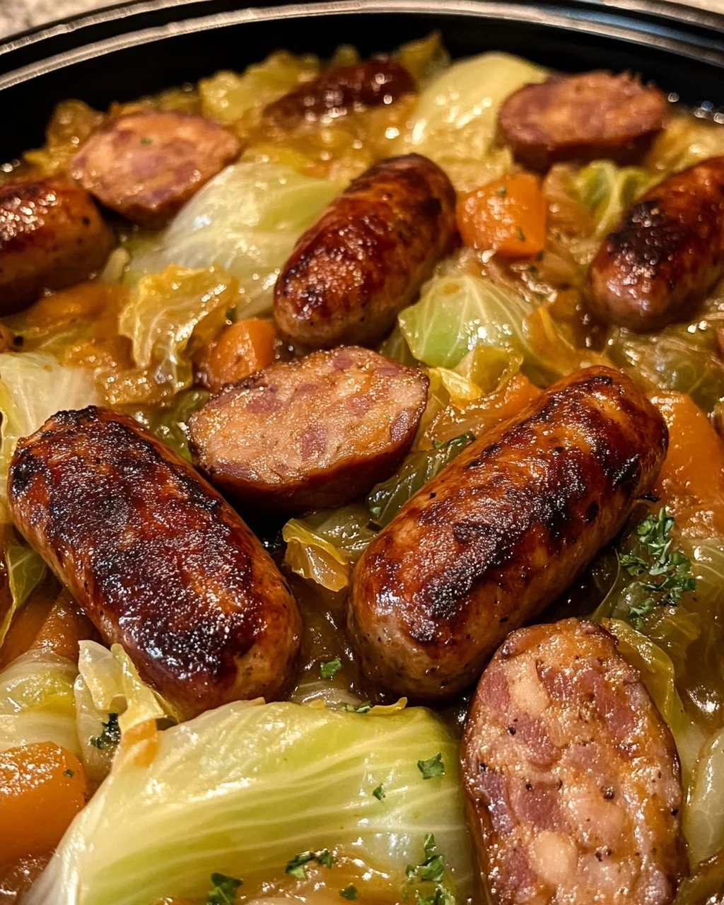Slow Cooker Cabbage and Smoked Beef Sausage