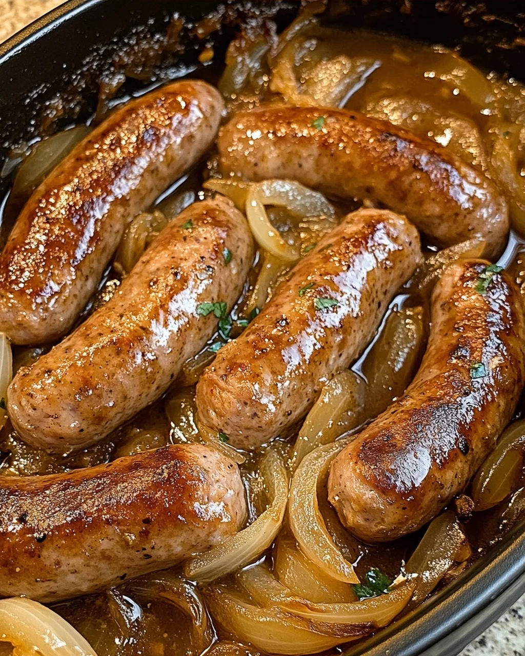 Slow Cooker Sausages with Onions
