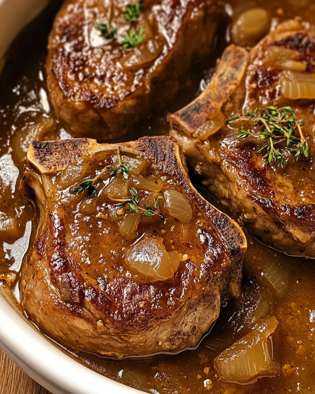Slow Cooker Smothered Beef Chops with Onion Gravy