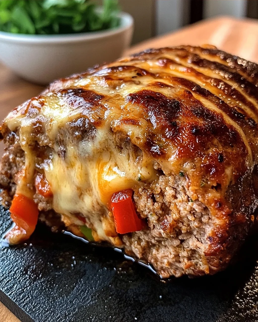 Stuffed Meatloaf with Cheese and Peppers