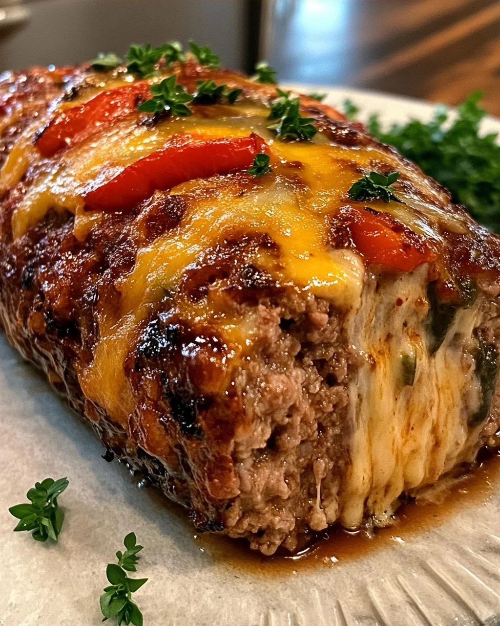 Stuffed Meatloaf with Cheese and Peppers