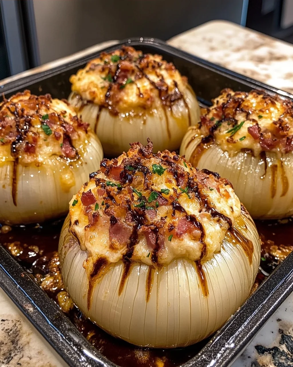 Stuffed Onions with Bacon and Cheese