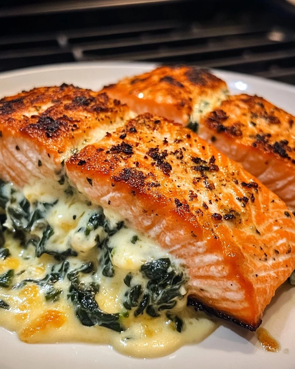 Stuffed Salmon with Creamy Spinach
