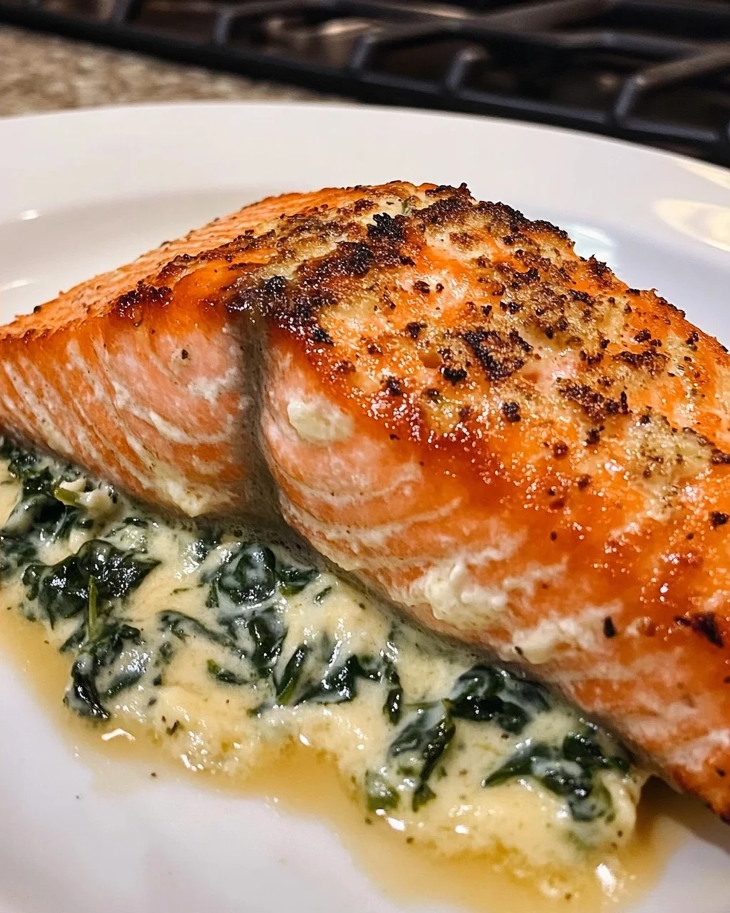 Stuffed Salmon with Creamy Spinach