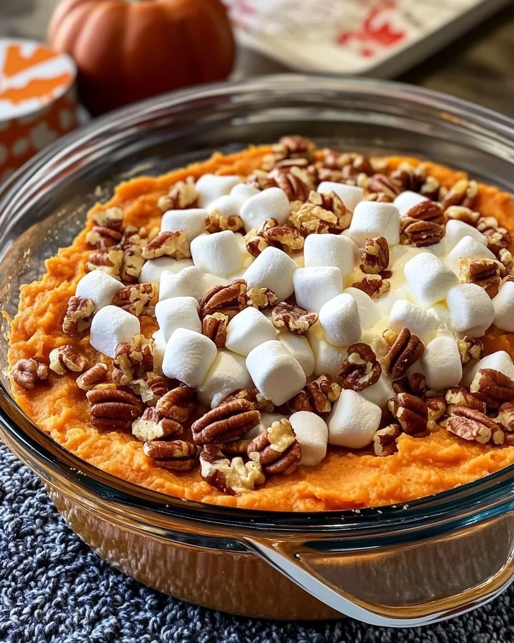 Sweet Potato Casserole with Marshmallows and Pecans