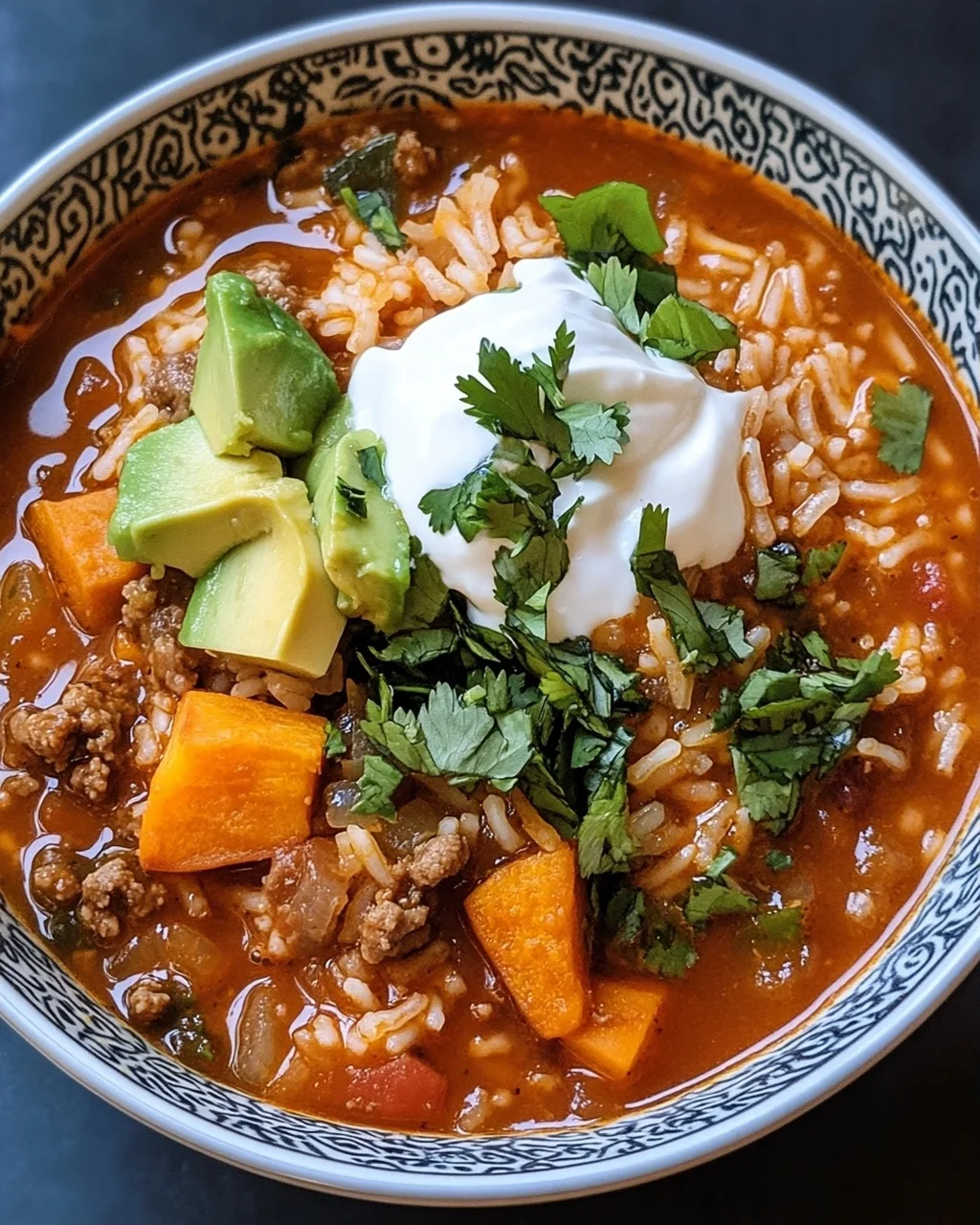 Taco Soup with Rice and Toppings